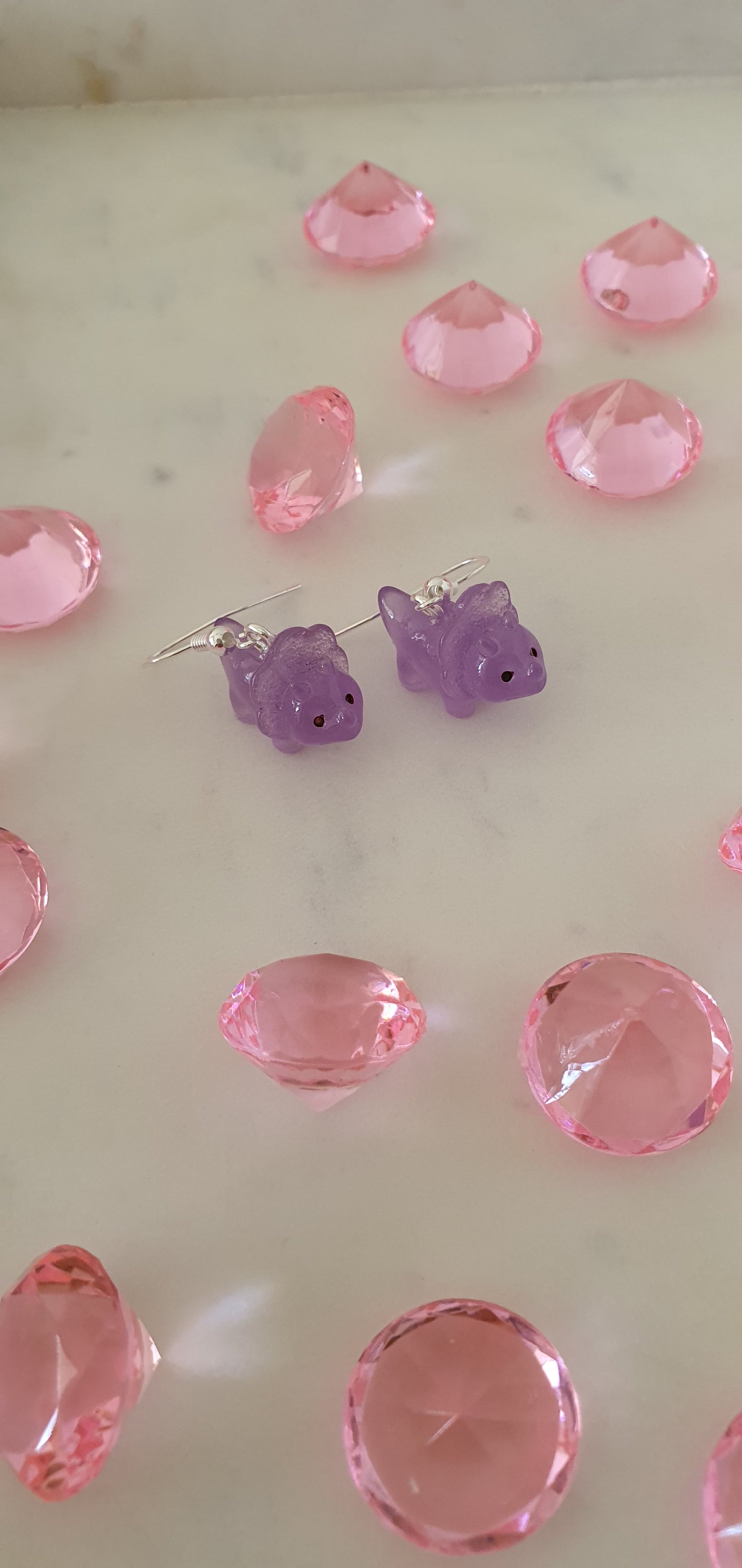 Dainty Purple Fluorescent Triceratops Set of Earrings - Small