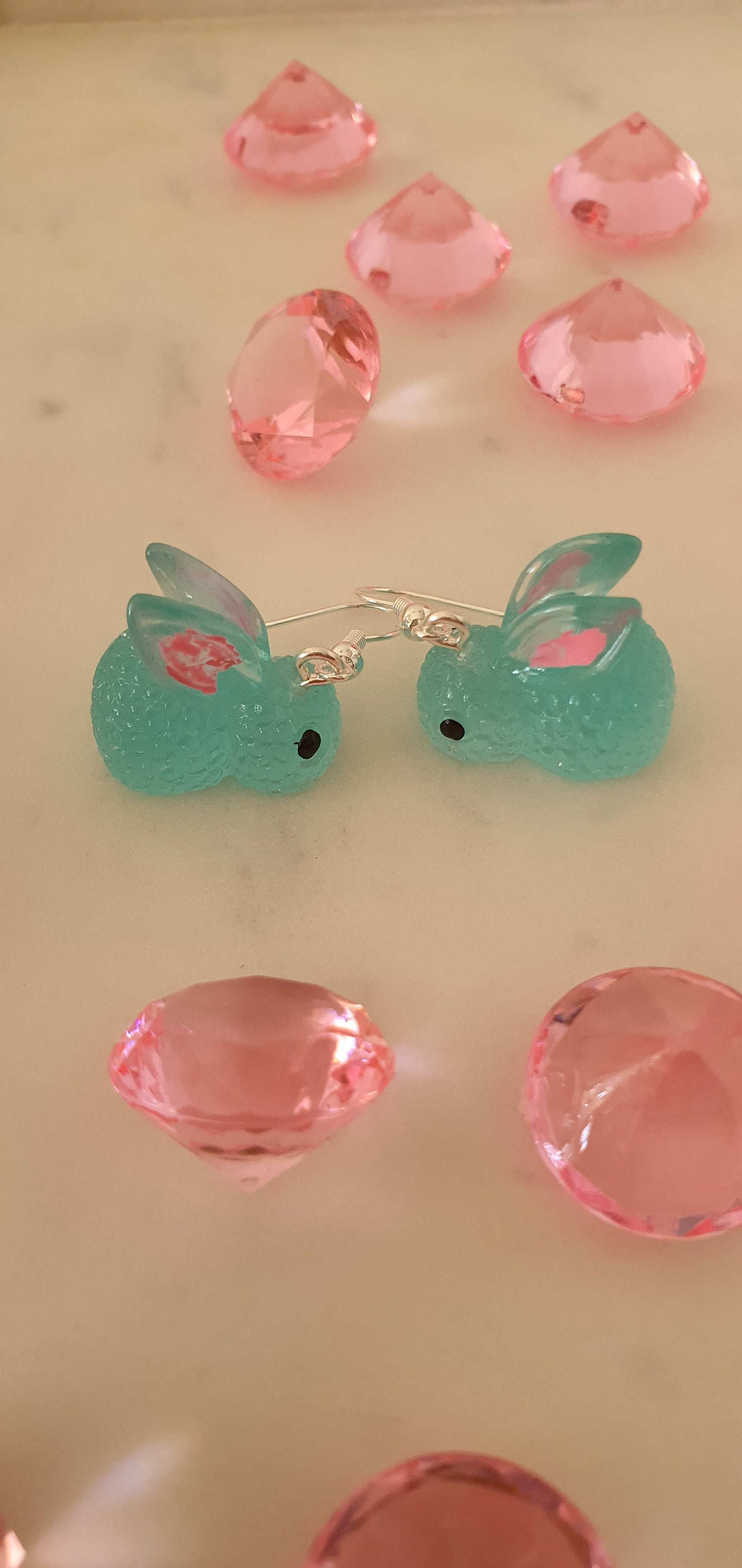 Light Blue Fluorescent Rabbit Set of Earrings