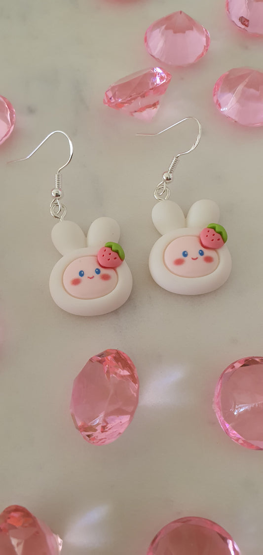 Kawaii Rabbit Face White Set of Earrings