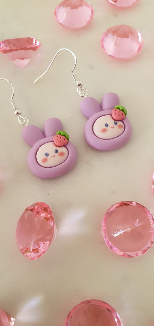 Kawaii Rabbit Face Purple Set of Earrings