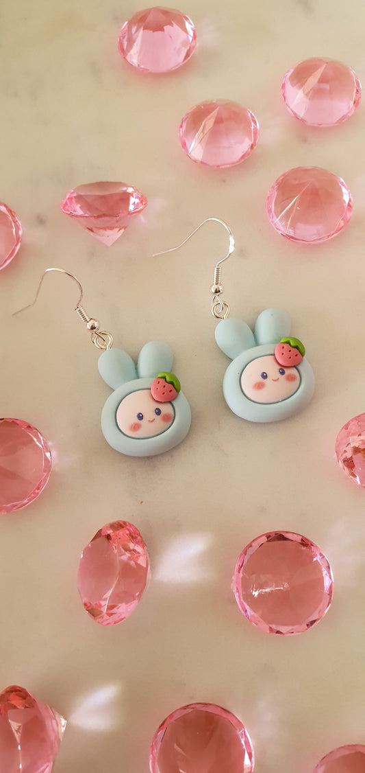 Kawaii Rabbit Face Light Blue Set of Earrings