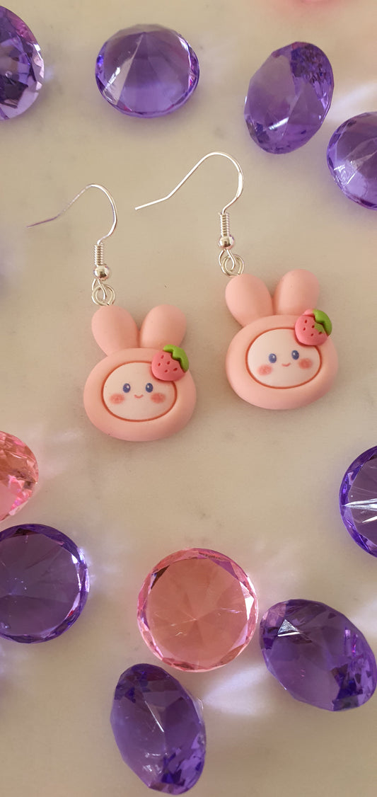 Kawaii Rabbit Face Light Pink Set of Earrings