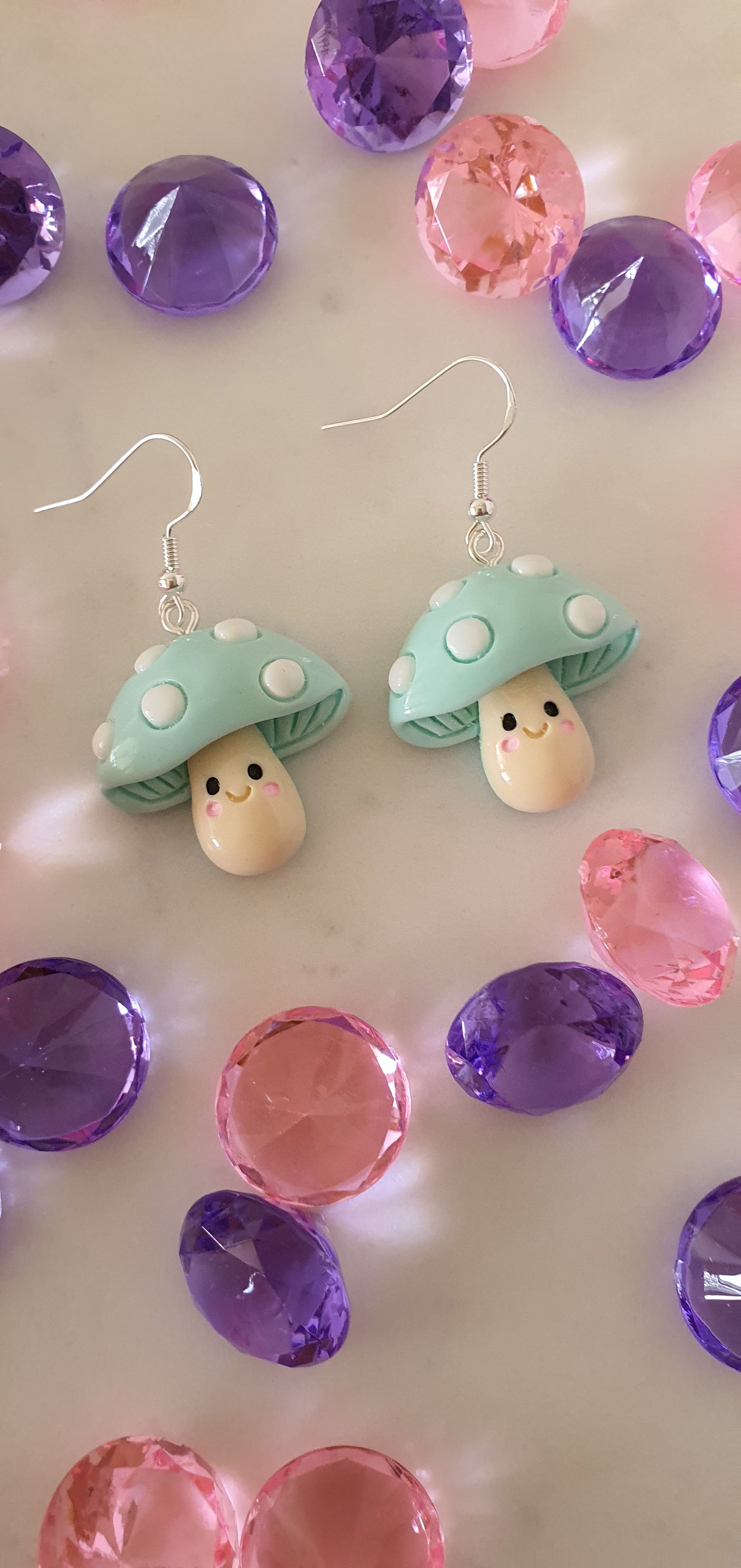 Shiny Resin Light Blue Mushroom Set of Earrings