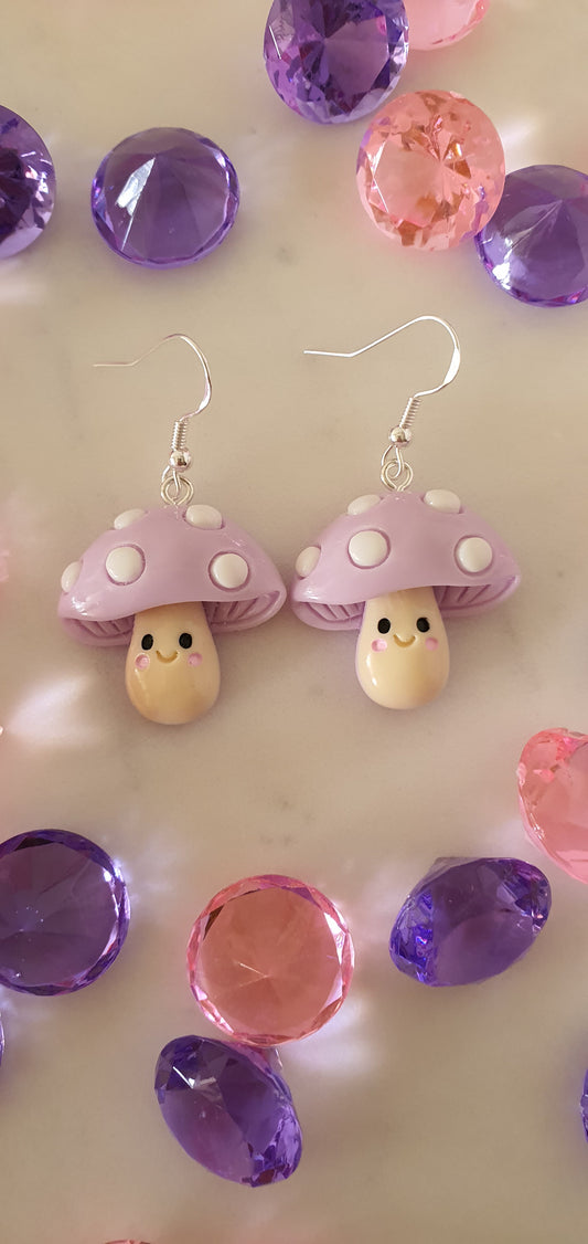 Shiny Resin Purple Mushroom Set of Earrings