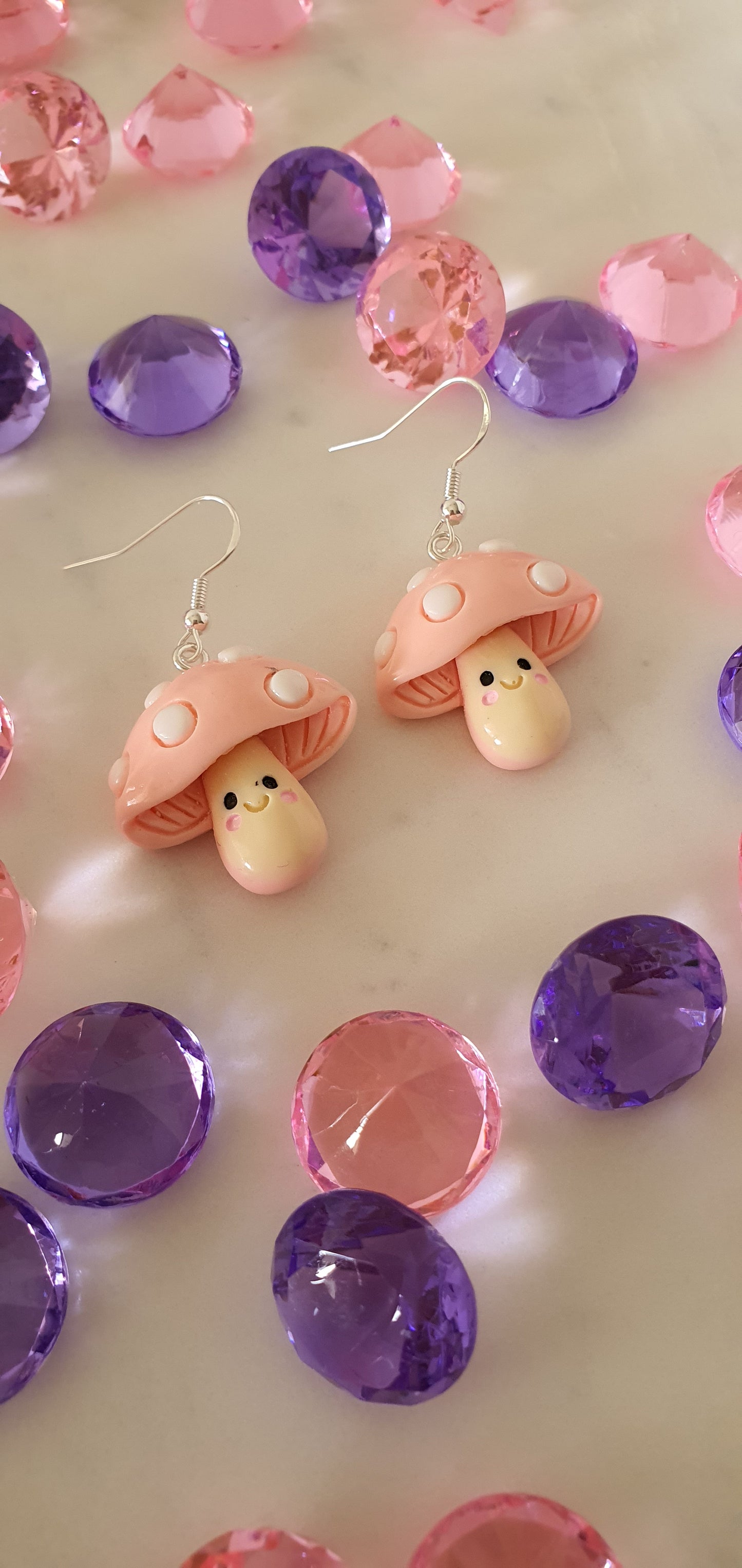 Shiny Resin Light Pink Mushroom Set of Earrings