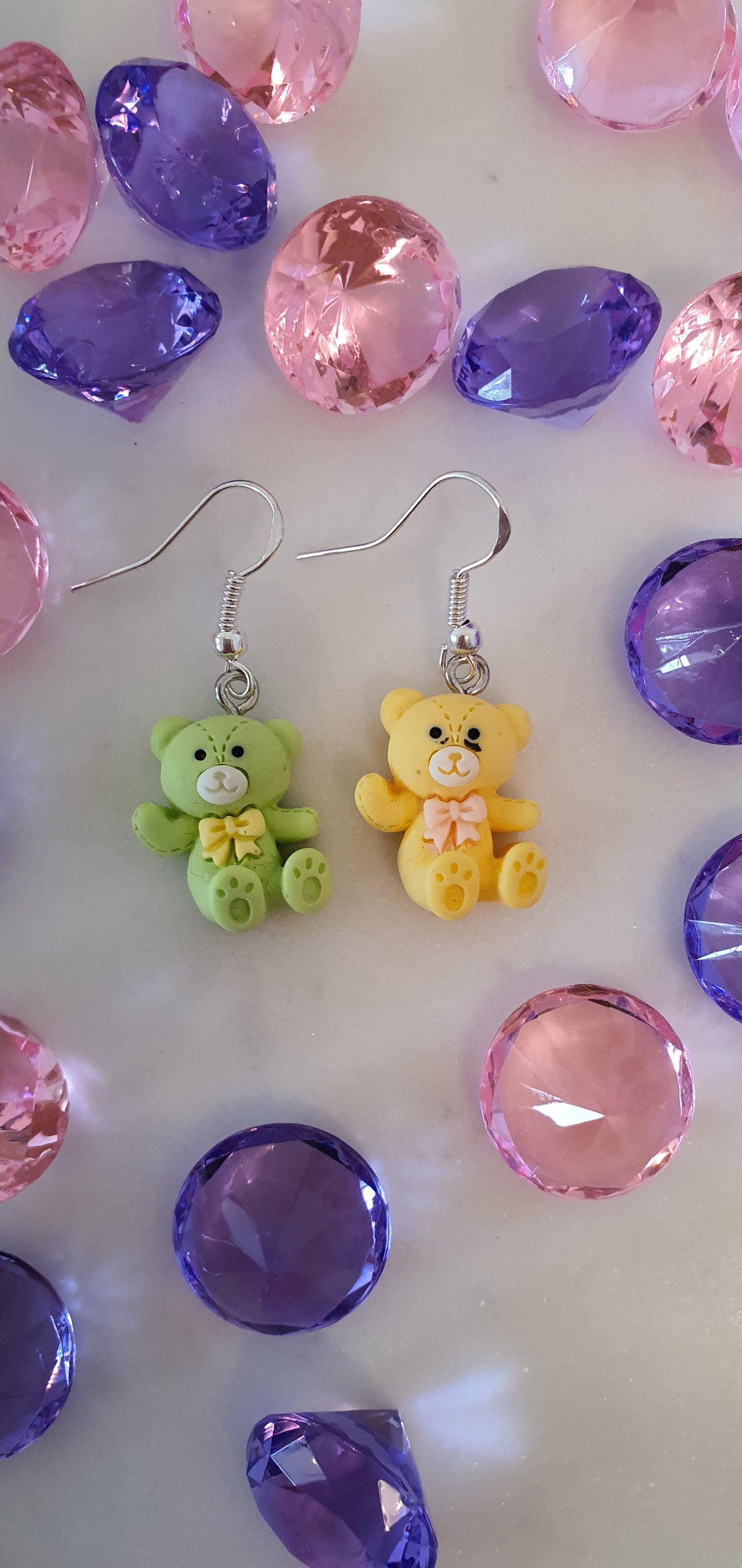 Stitched Green & Yellow Teddy Bear Set of Earrings