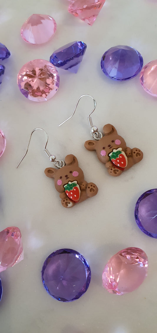 Kawaii Strawberry Chocolate Bunny Set of Earrings