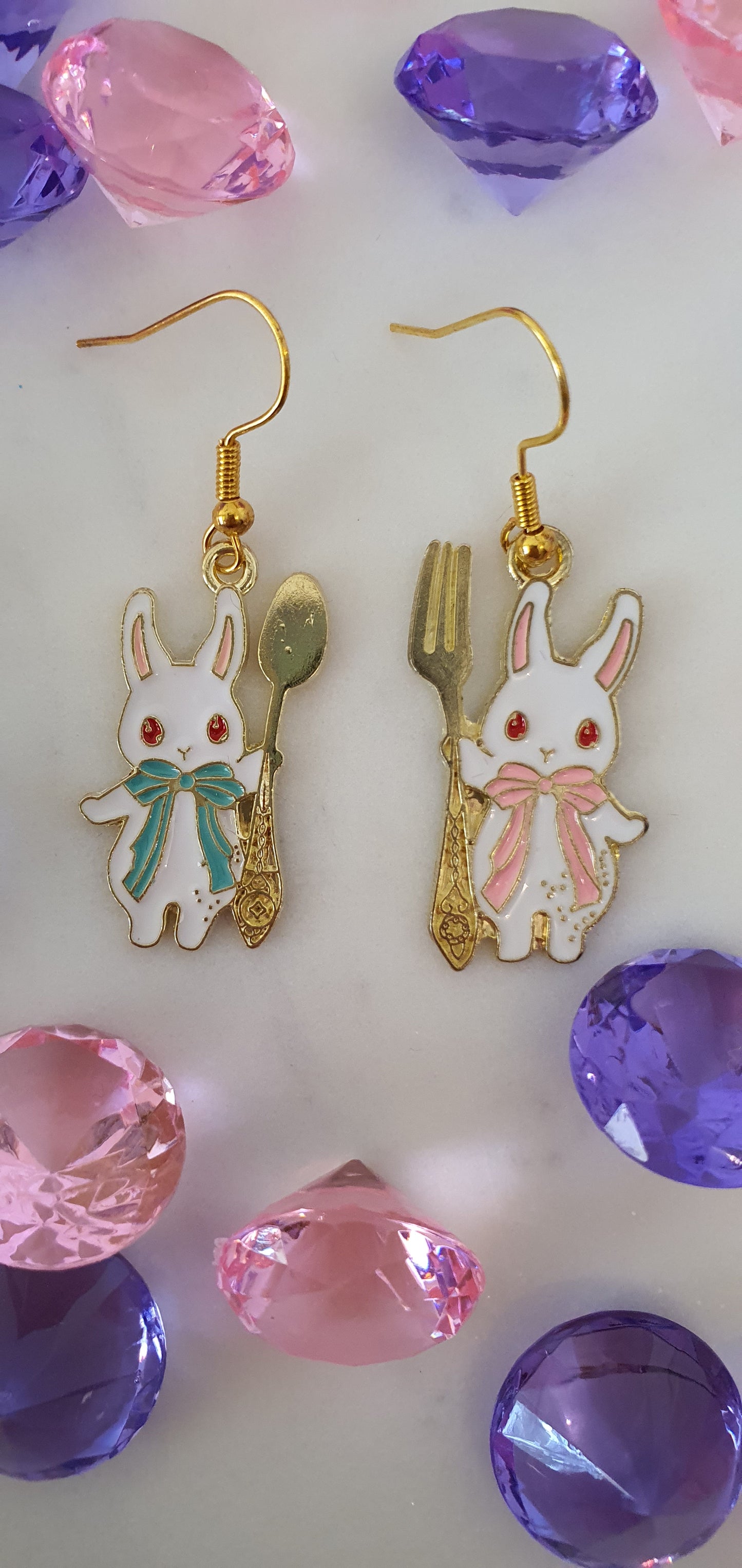 Dainty Rabbits with Cutlery Set of Earrings - Alice In Wonderland