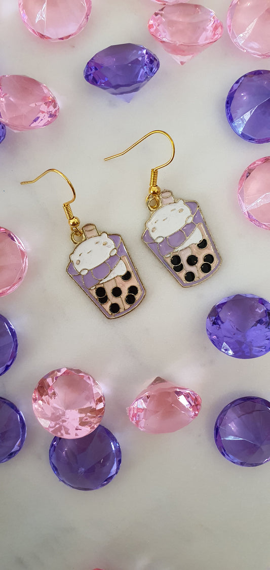 Bubble Tea & Cat Set of Earrings - Boba Tea