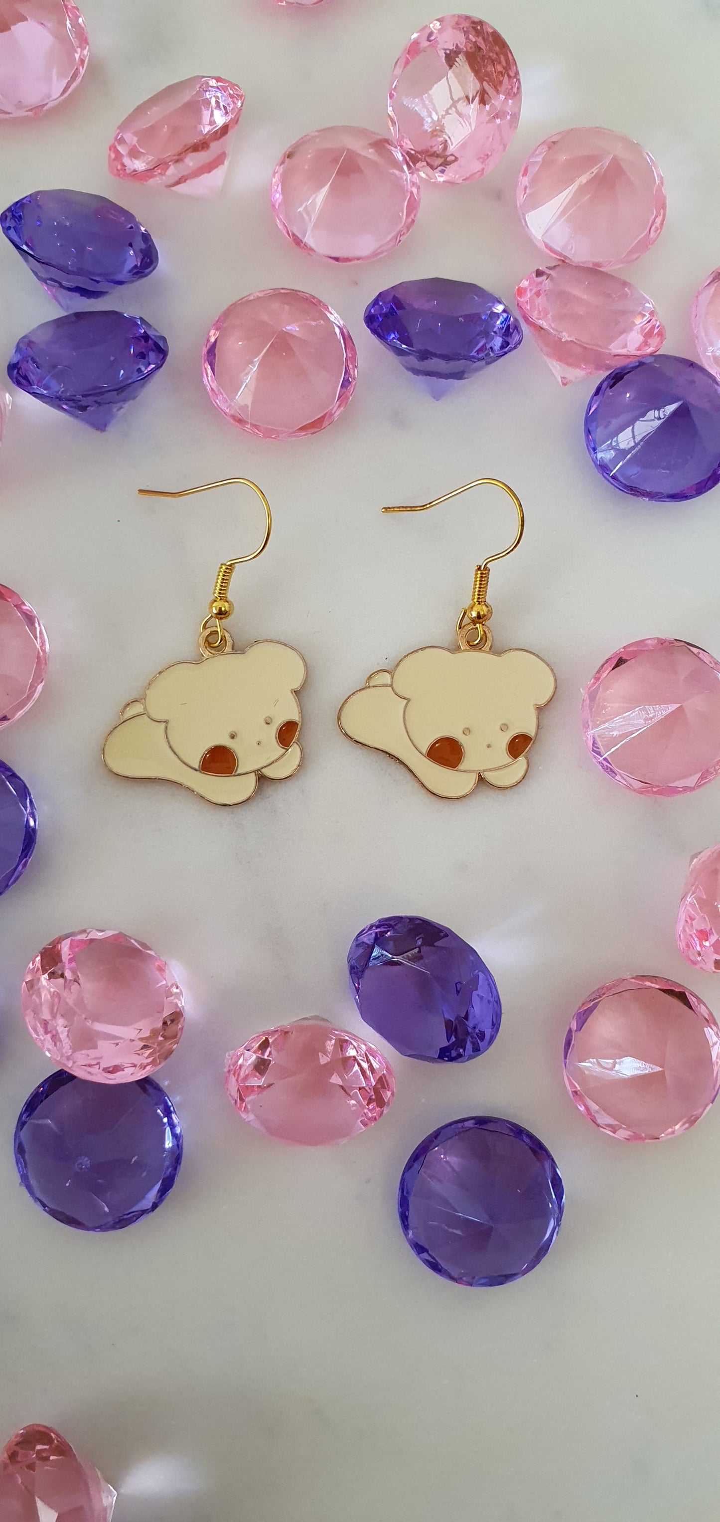 Cream Running Bear Set of Earrings - Fluffy Dog