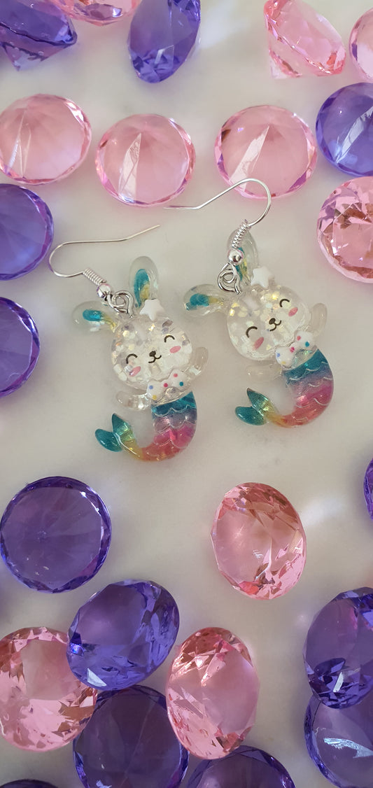 Kawaii Mer-Rabbit Set of Glitter Earrings