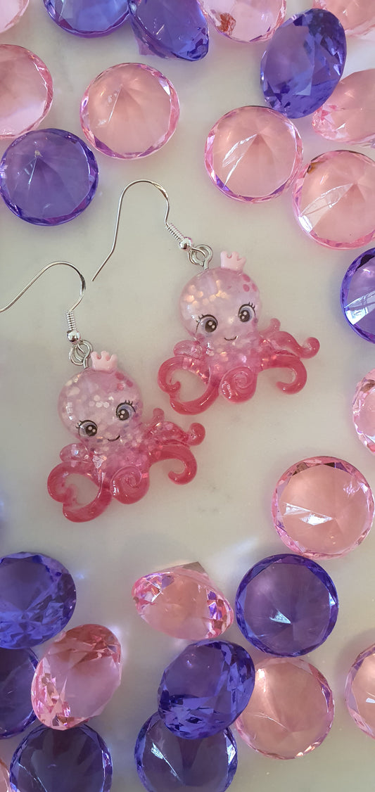 Kawaii Cutie Octopus Set of Pink Glitter Earrings