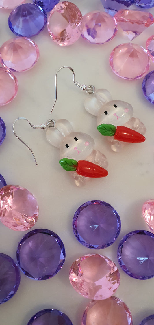 Subtle Translucent Rabbit & Carrot Set of Earrings