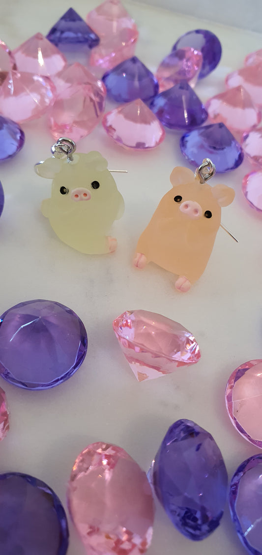 Frosted Yellow & Orange Piggy Set of Earrings - Cute Pigs