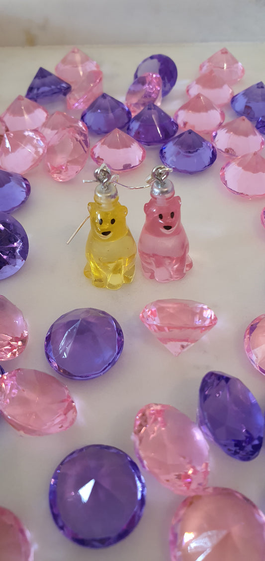 Cute Polar Bear Yellow & Pink Bottle Shaped Set of Earrings