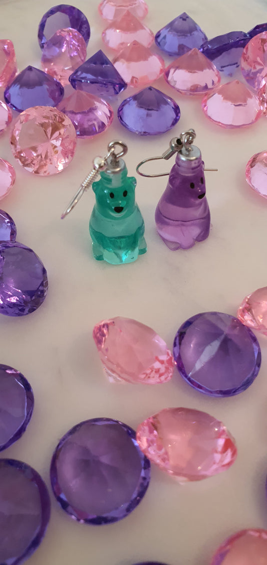 Cute Polar Bear Aqua & Purple Blue Bottle Shaped Set of Earrings