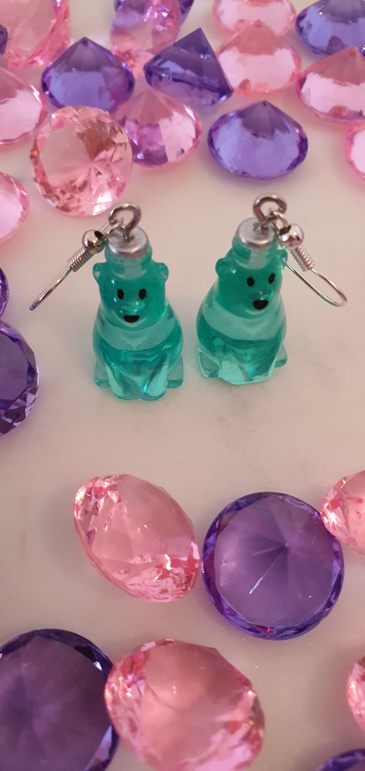 Cute Polar Bear Aqua Blue Bottle Shaped Set of Earrings