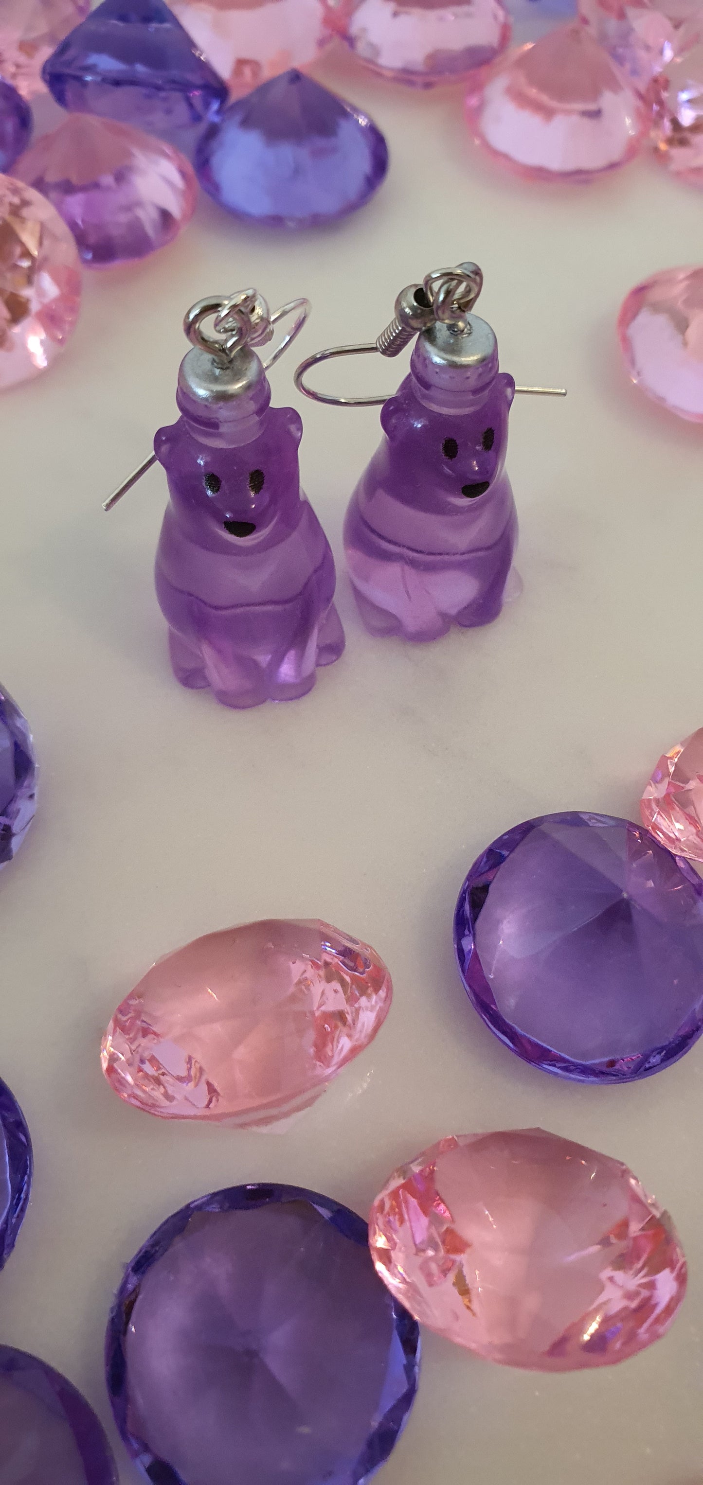 Cute Polar Bear Purple Bottle Shaped Set of Earrings