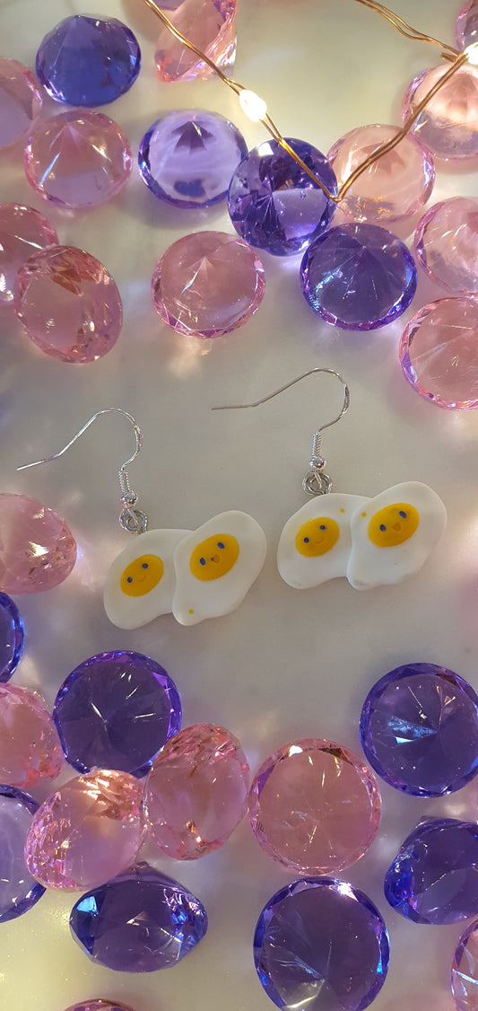 Super Cute Smiley Poached Eggs Set of Earrings