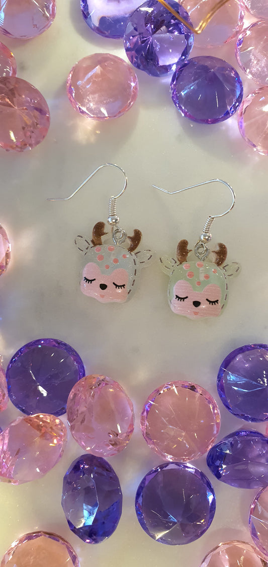 Gorgeous Sika Deer - Light Blue & Light Green Sleepy Head Set of Earrings