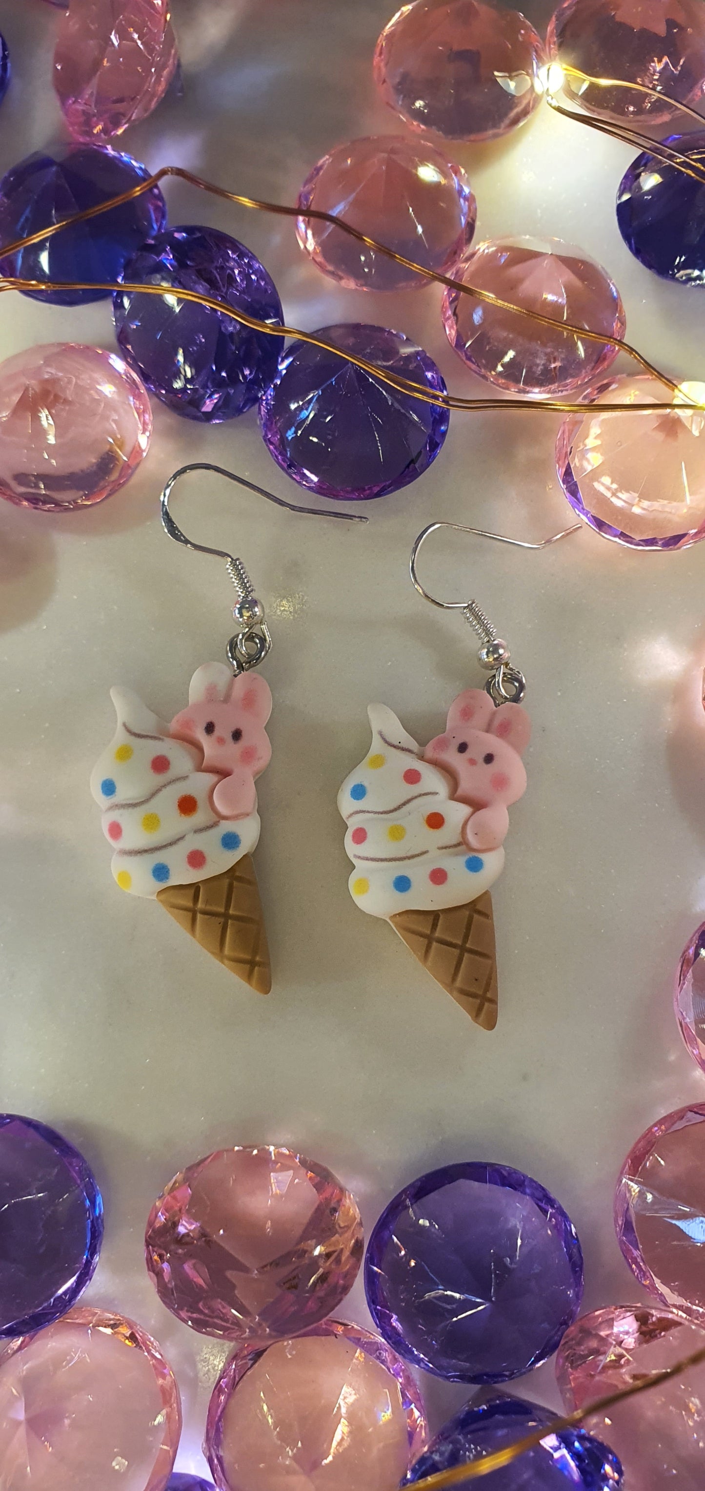 Swinging Sundae Rabbit - Pink Bunny Set of Earrings