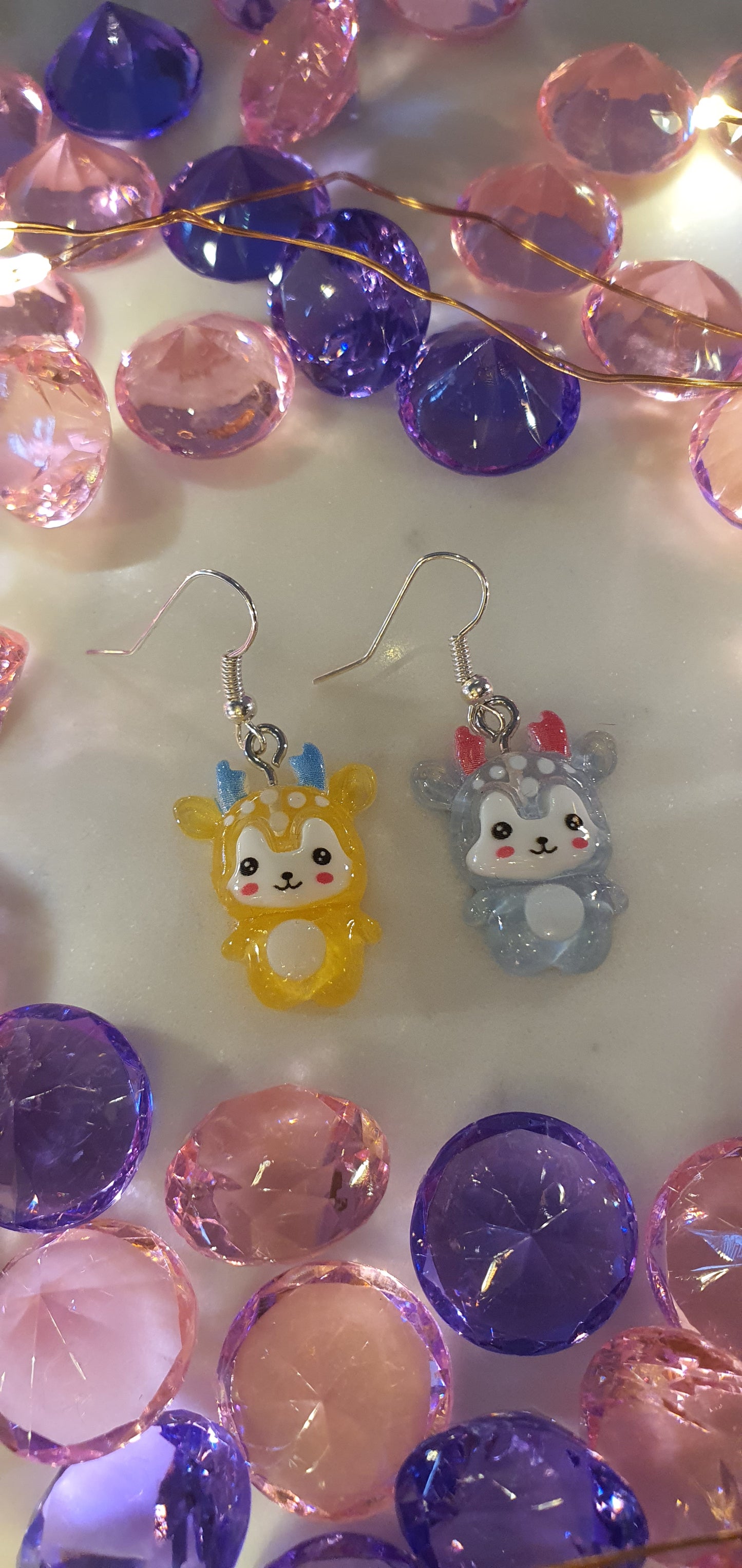 Gorgeous Sika Deer - Yellow & Blue Happy Full Body Set of Earrings