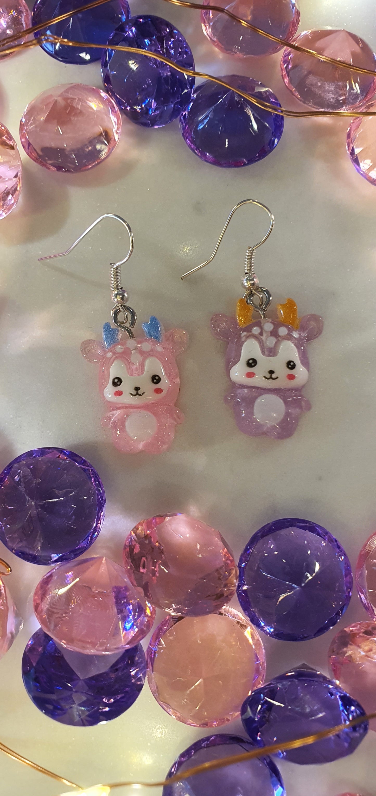 Gorgeous Sika Deer - Purple & Pink Happy Full Body Set of Earrings