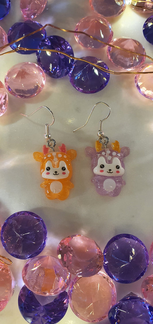 Gorgeous Sika Deer - Purple & Orange Happy Full Body Set of Earrings