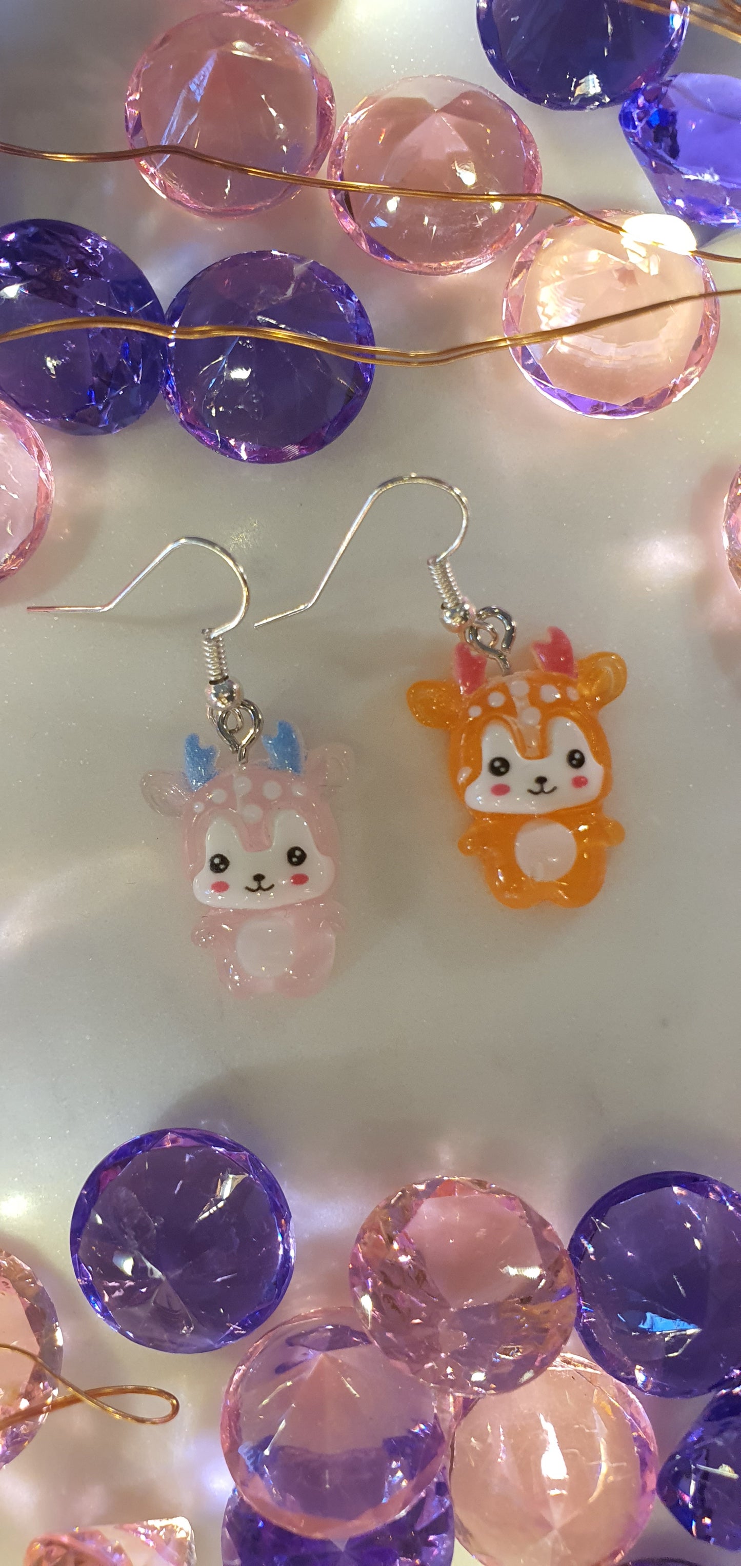 Gorgeous Sika Deer - Pink & Orange Happy Full Body Set of Earrings