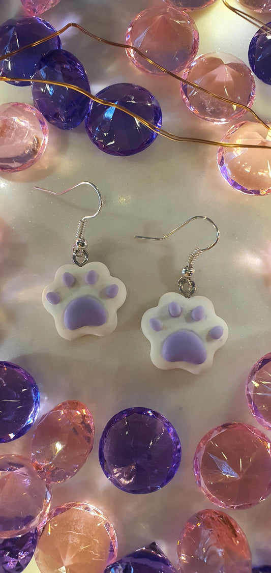 Awesome Cat Paws Purple & White Set of Earrings