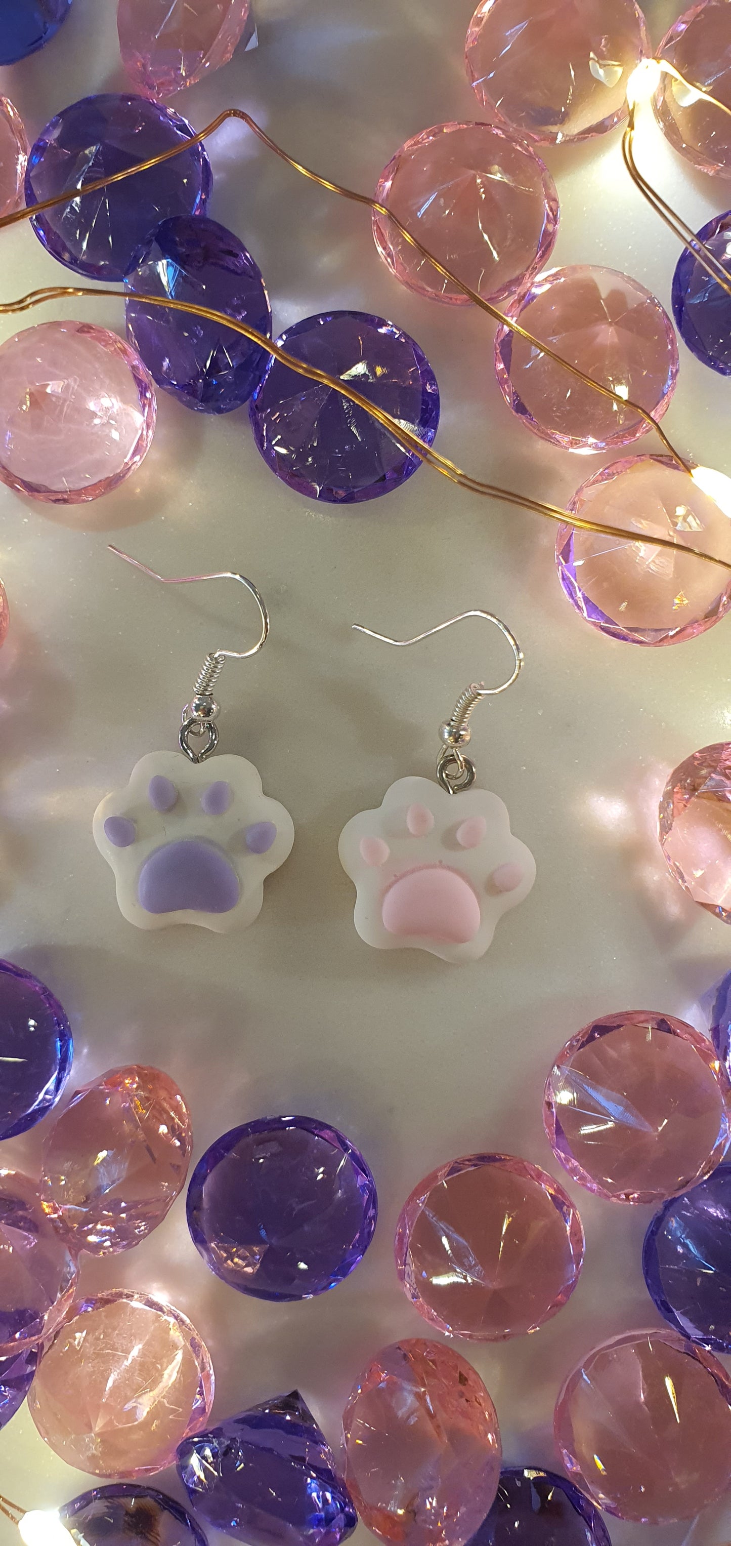 Awesome Cat Paws Purple & Pink Set of Earrings