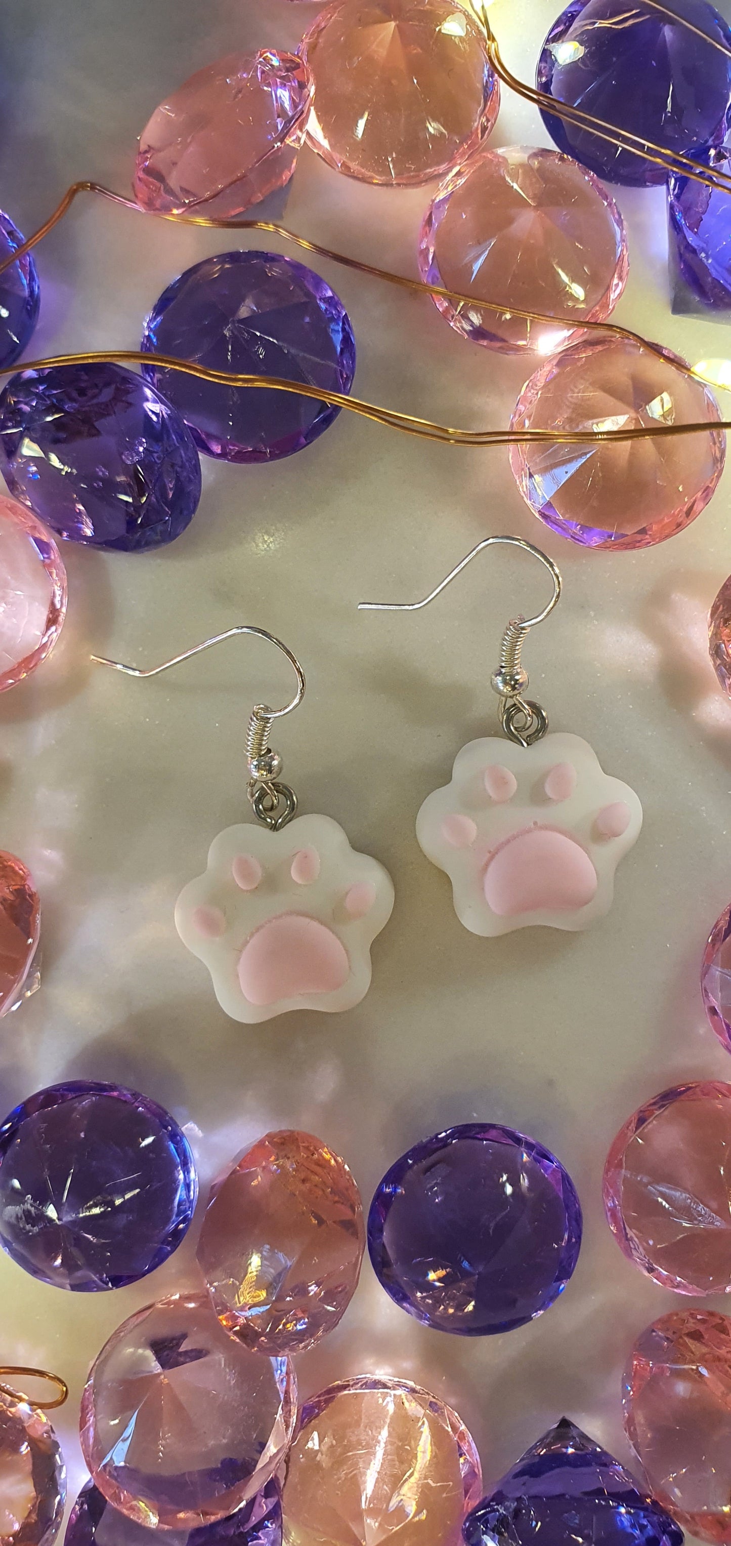 Awesome Cat Paws Pink & White Set of Earrings