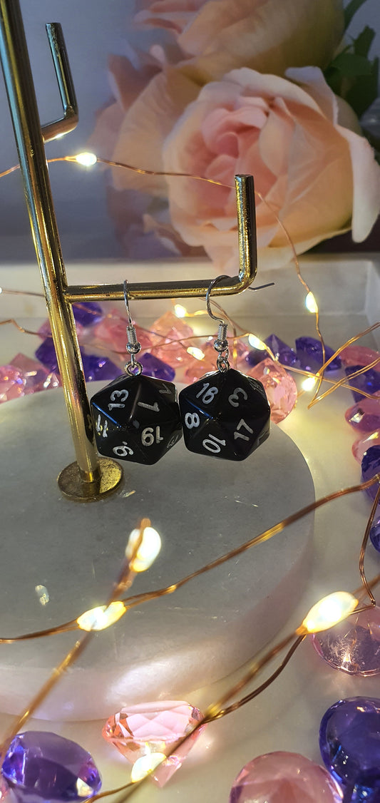 DnD Style Polyhedron Dice - Black Set of Earrings - Dungeons & Dragons