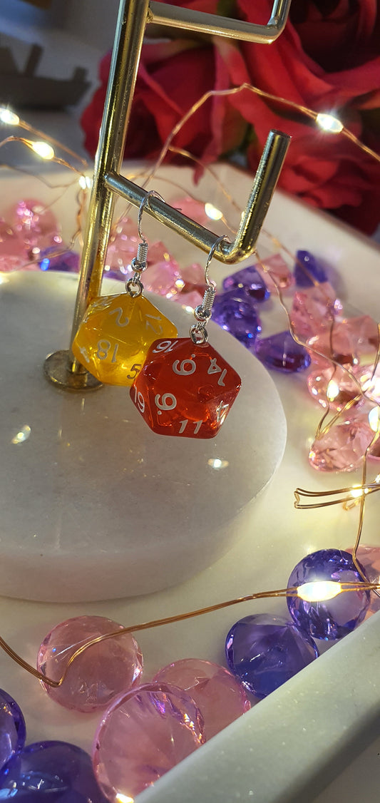 DnD Style Polyhedron Dice - Red & Yellow Set of Earrings - Dungeons & Dragons