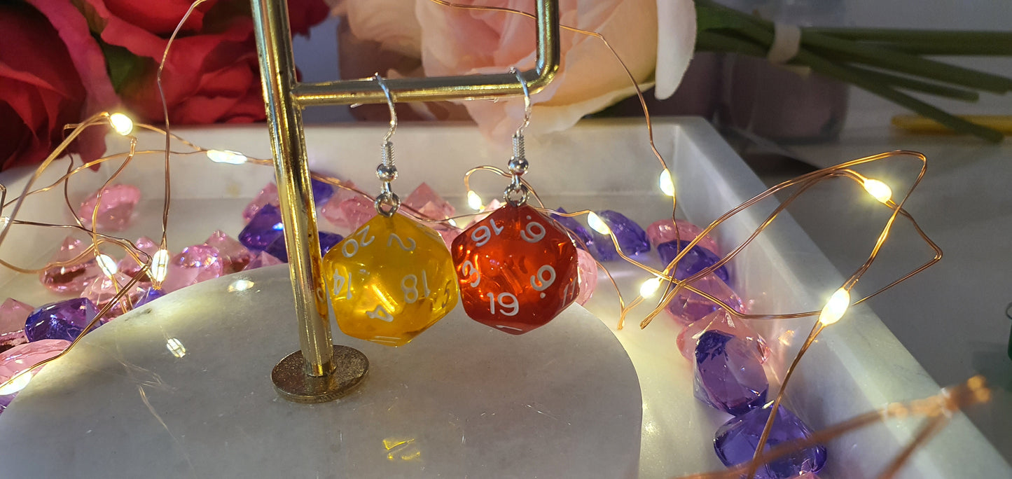 DnD Style Polyhedron Dice - Red & Yellow Set of Earrings - Dungeons & Dragons