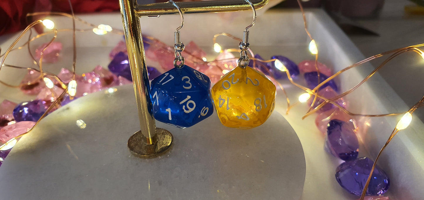 DnD Style Polyhedron Dice - Blue & Yellow Set of Earrings - Dungeons & Dragons