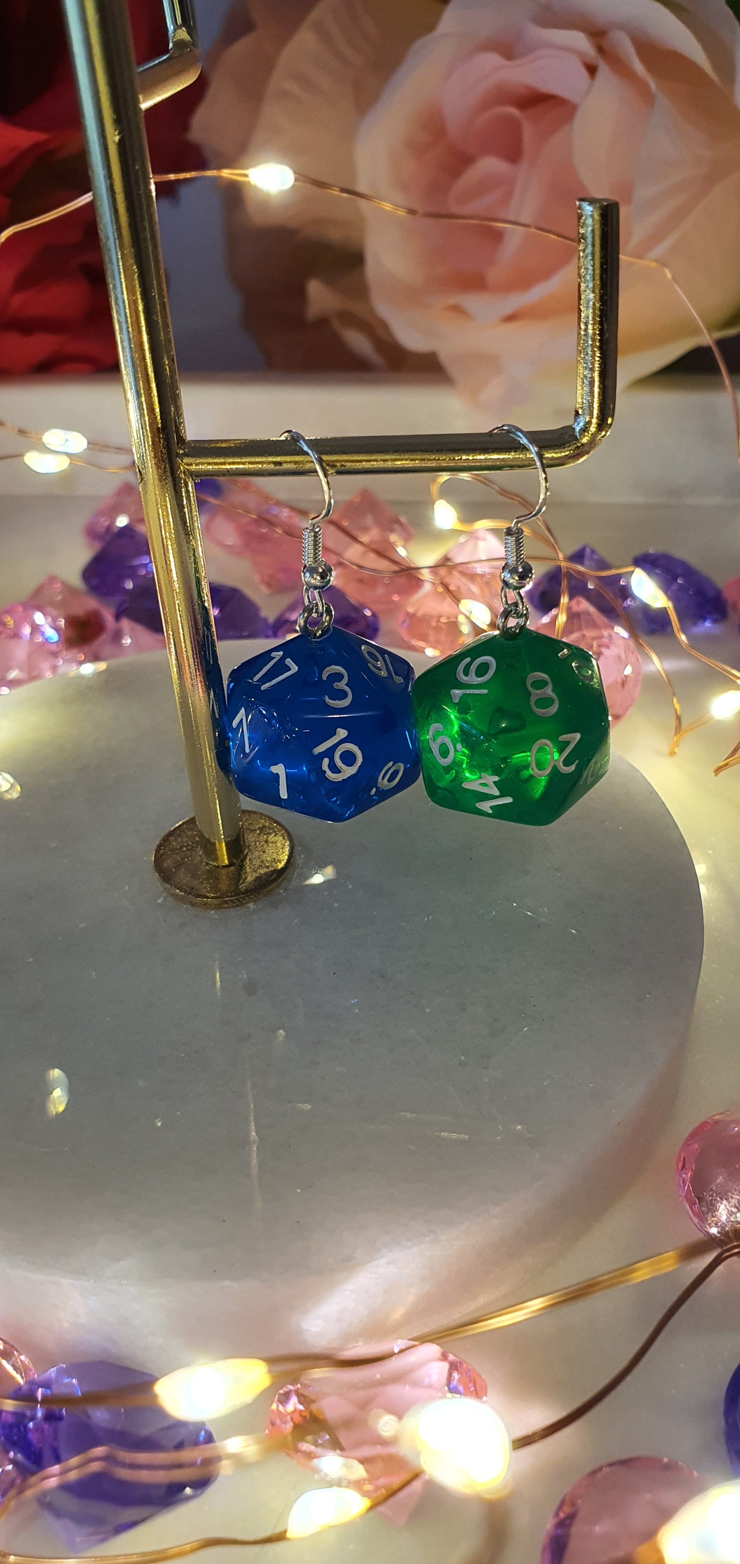 DnD Style Polyhedron Dice - Blue & Green Set of Earrings - Dungeons & Dragons