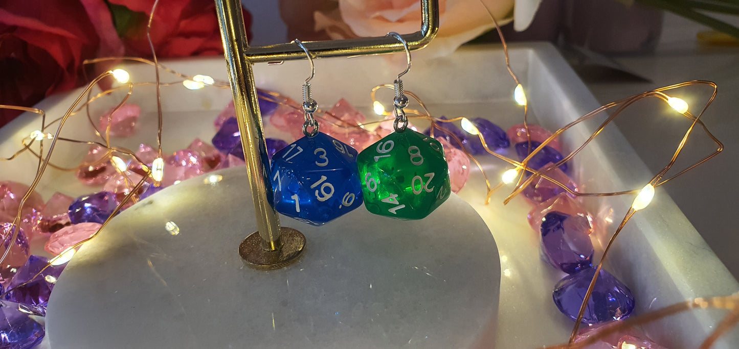 DnD Style Polyhedron Dice - Blue & Green Set of Earrings - Dungeons & Dragons