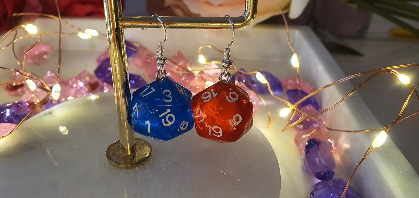 DnD Style Polyhedron Dice - Blue & Red Set of Earrings - Dungeons & Dragons