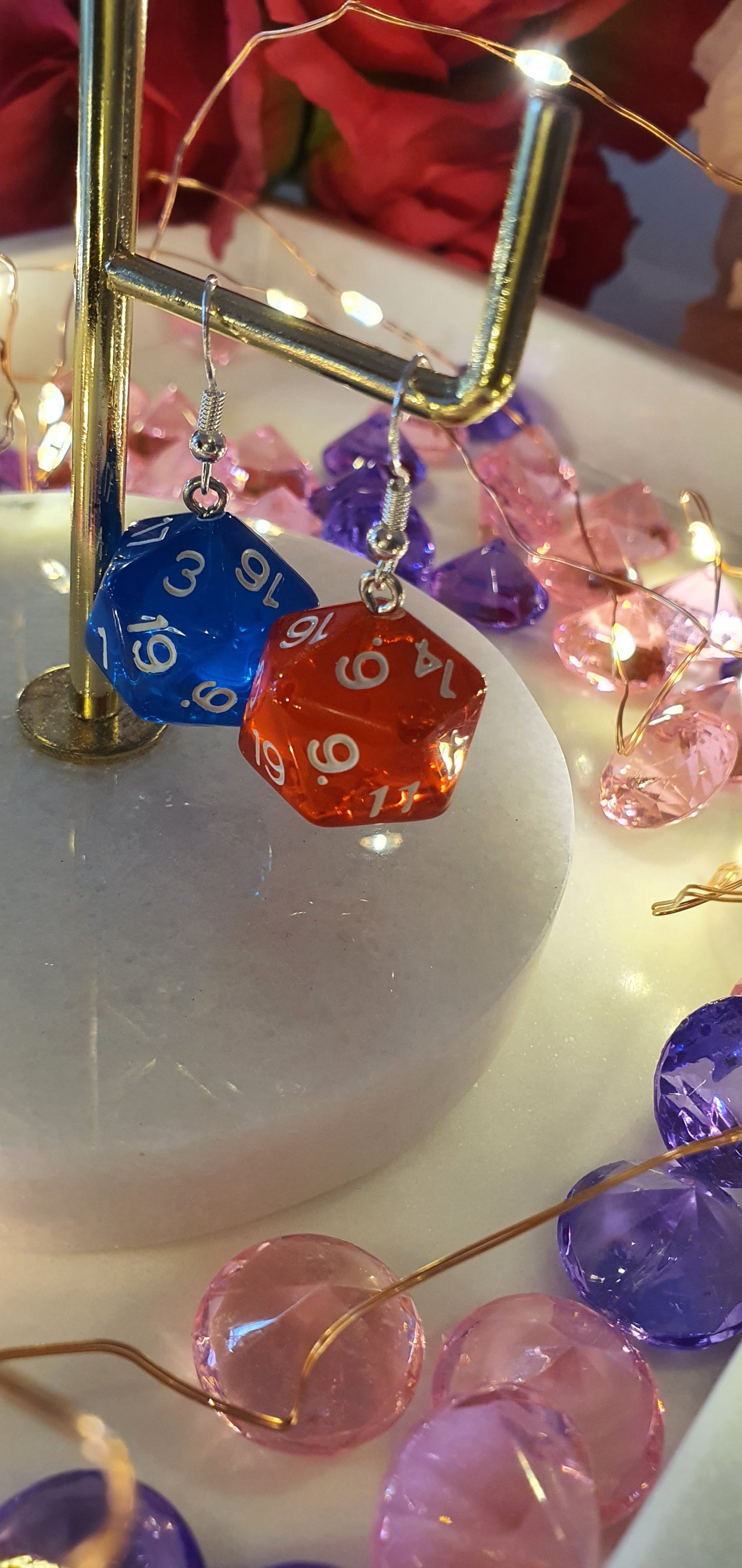 DnD Style Polyhedron Dice - Blue & Red Set of Earrings - Dungeons & Dragons