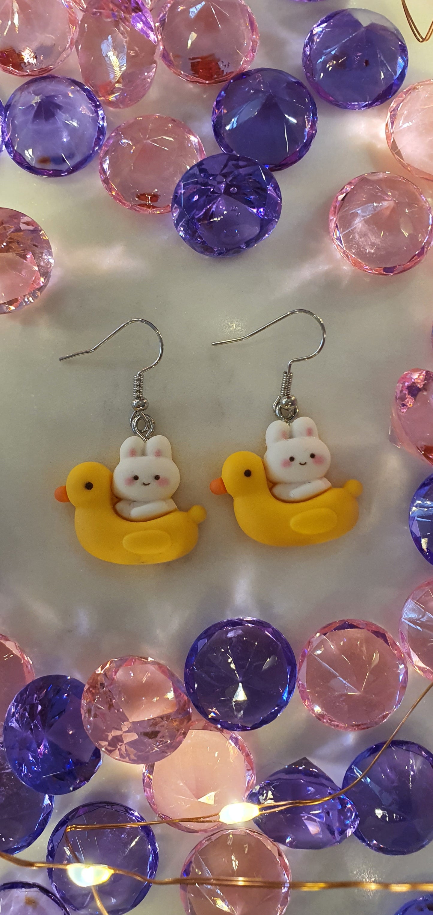 Ducky Boat Sailing Rabbit - Bunny Set of Earrings