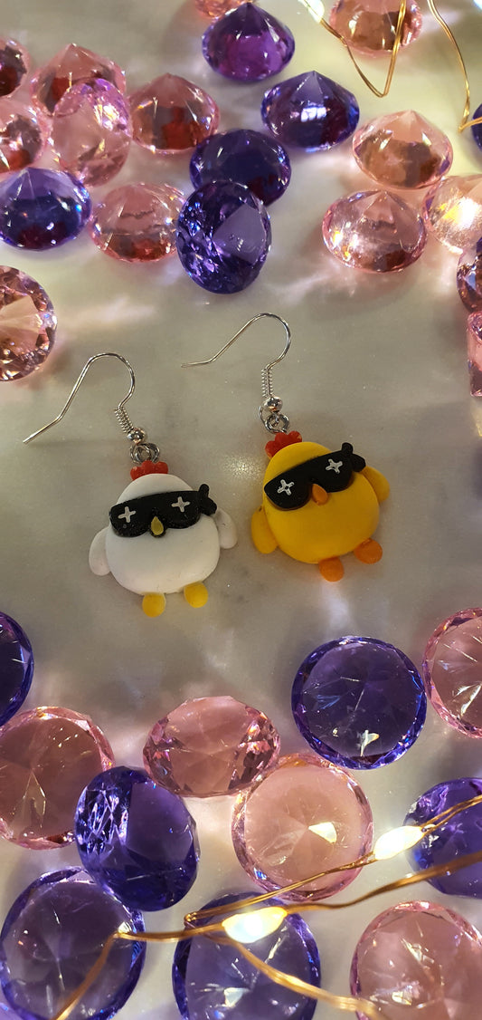 Super Chickens - White & Yellow Masked Mixed Set of Earrings