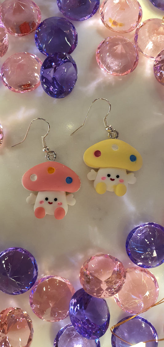 Super Cute  Pink & Yellow Toadstools Set of Earrings - Mushrooms