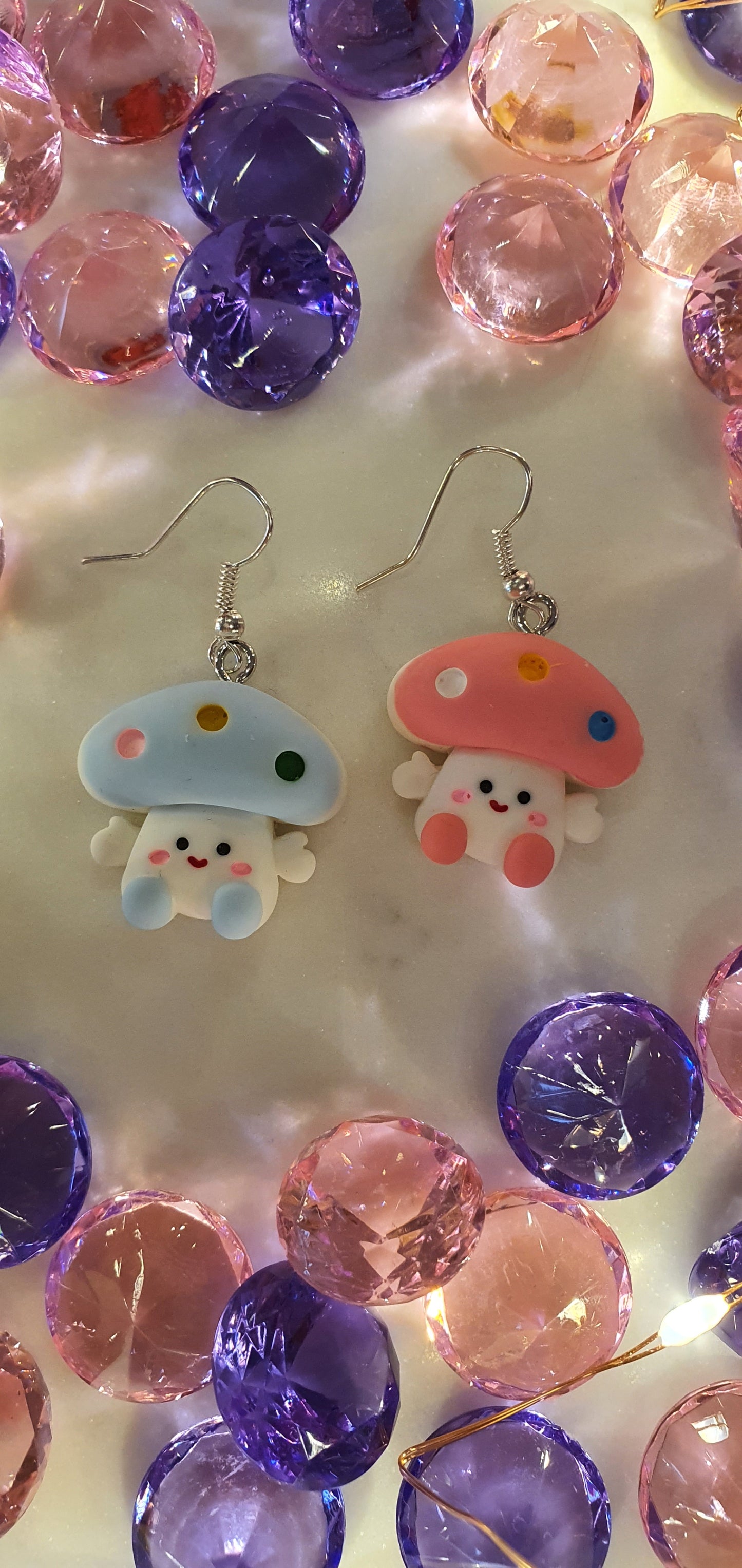 Super Cute Blue & Pink Toadstools Set of Earrings - Mushrooms