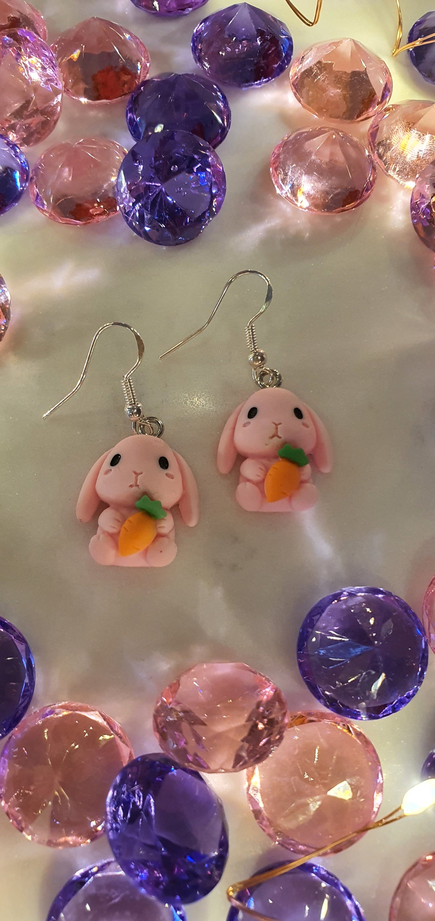 Cute Small Pink Bunny & Carrot Rabbit Set of Earrings