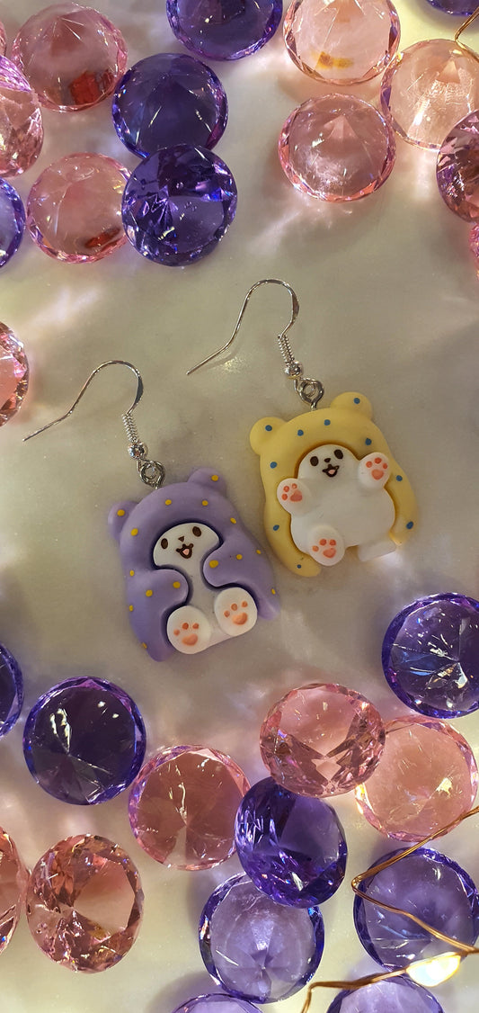 Fluffy Bear in Yellow & Purple Oodies Set of Earrings