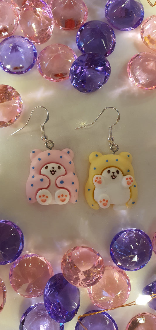 Fluffy Bear in Yellow & Pink Oodies Set of Earrings