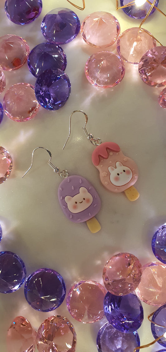 Sweet Bunny & Kitty Cat Mixed Ice Cream Set of Earrings