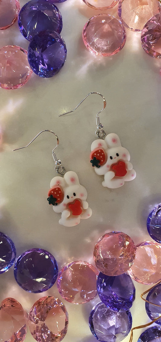 Strawberry Bunny Chinese NY Rabbit Set of Earrings