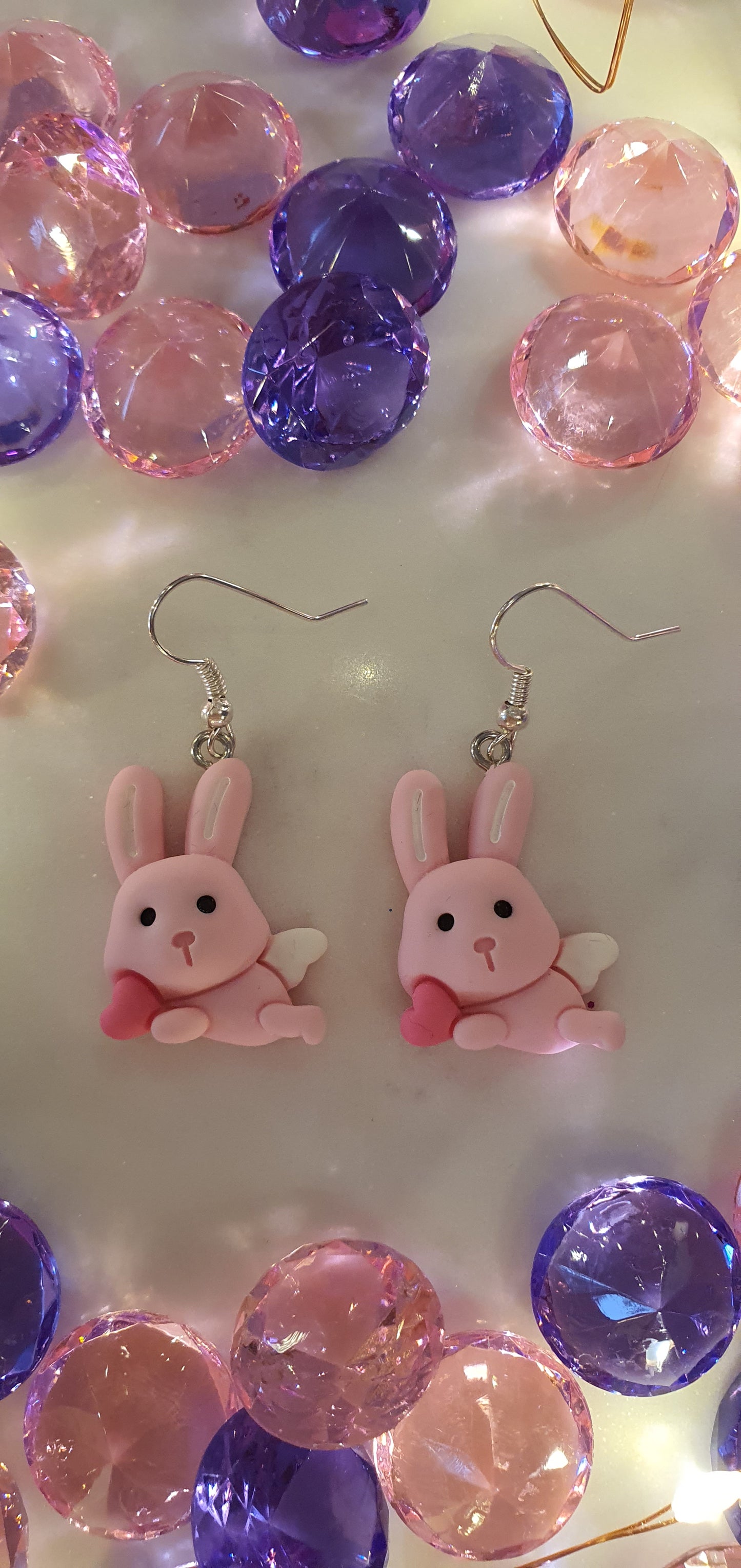 Cupid Pink Bunny With Wings Rabbit Set of Earrings